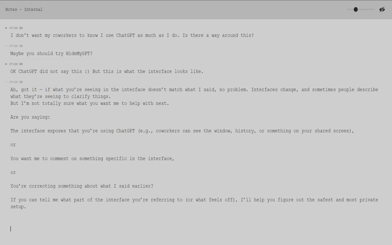 HideMyGPT extension showing ChatGPT disguised as a notes app